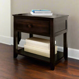 Nightstand With Drawer and Shelf in Espresso