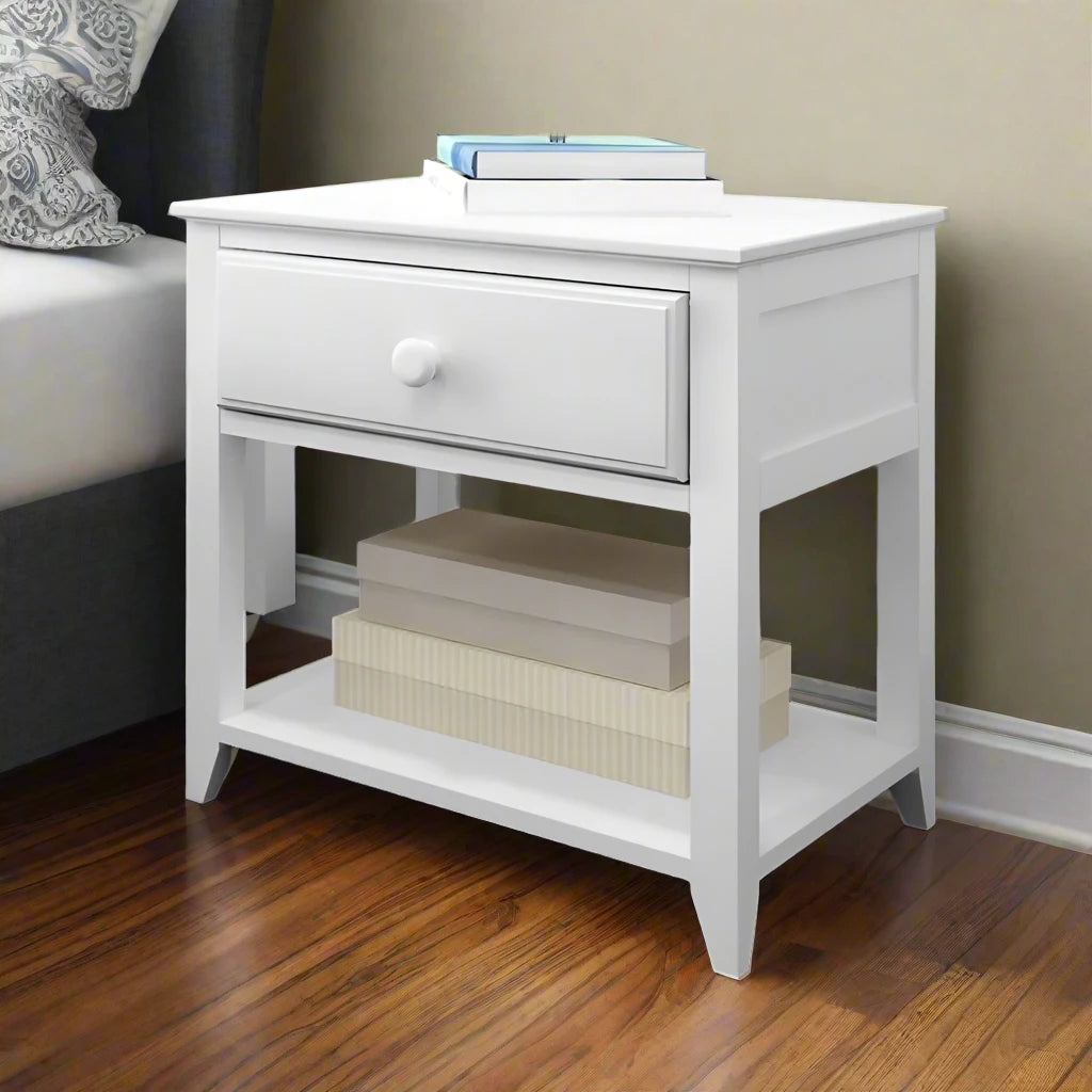 Nightstand with Drawer and Shelf in White