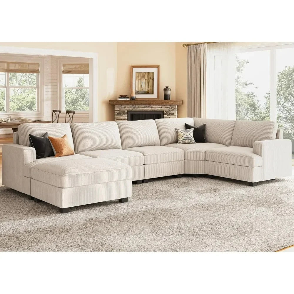 Sectional Sofa with Storage Ottoman, U Shape Sectional Couch Corduroy