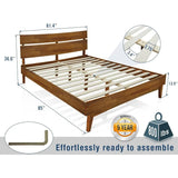 Queen Bed Frame and Headboard - Solid Wood Platform Bed Caramel