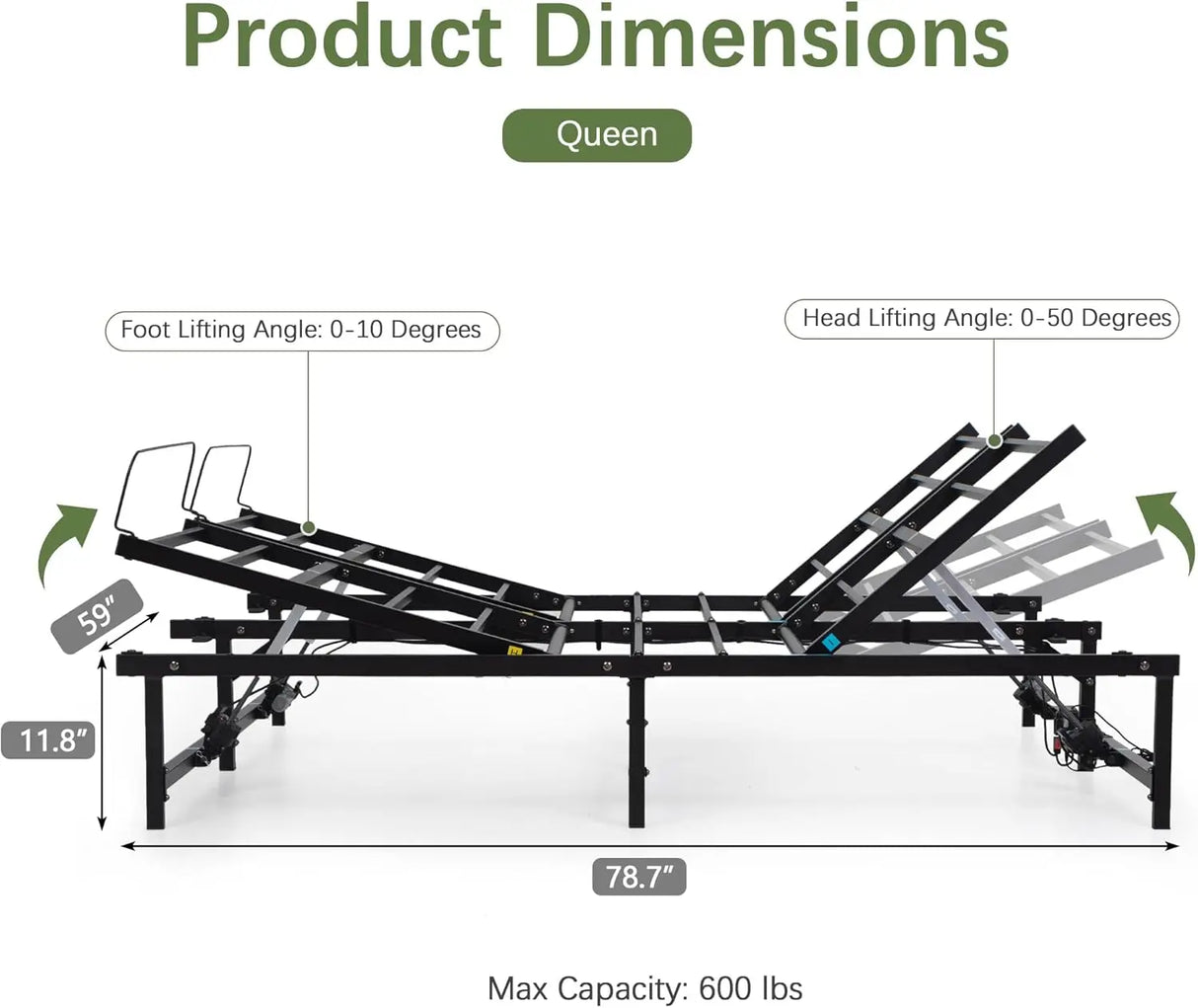 Queen Adjustable Bed Frame with Head and Foot Incline - Low-Noise Motor and Remote Control