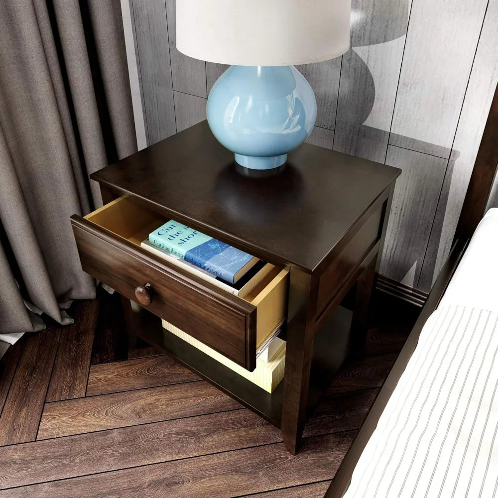 Nightstand With Drawer and Shelf in Espresso