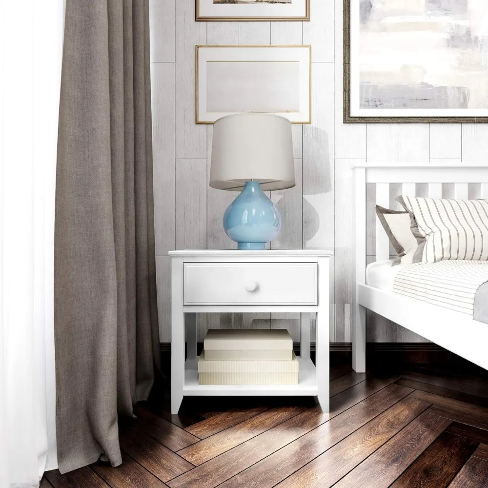 Nightstand with Drawer and Shelf in White