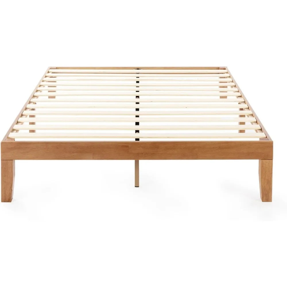 Queen Size 12" Classic Solid Pine Wood Platform Bed Frame w/Wooden Slats Natural