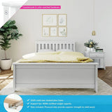 Full Size Bed Frame with Slatted Headboard in White & Grey