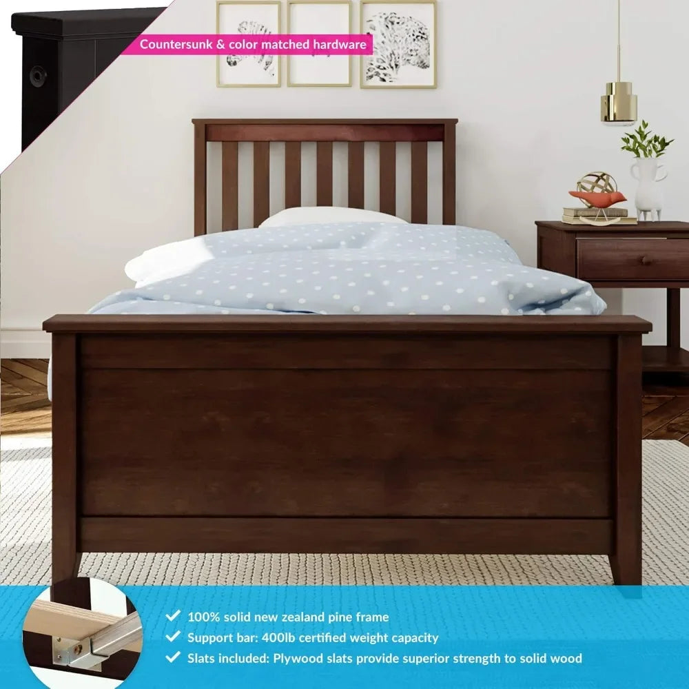 Twin Platform Bed Frame with Wood Slatted Headboard