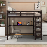 Twin Size Loft Bed with Desk and Shelves