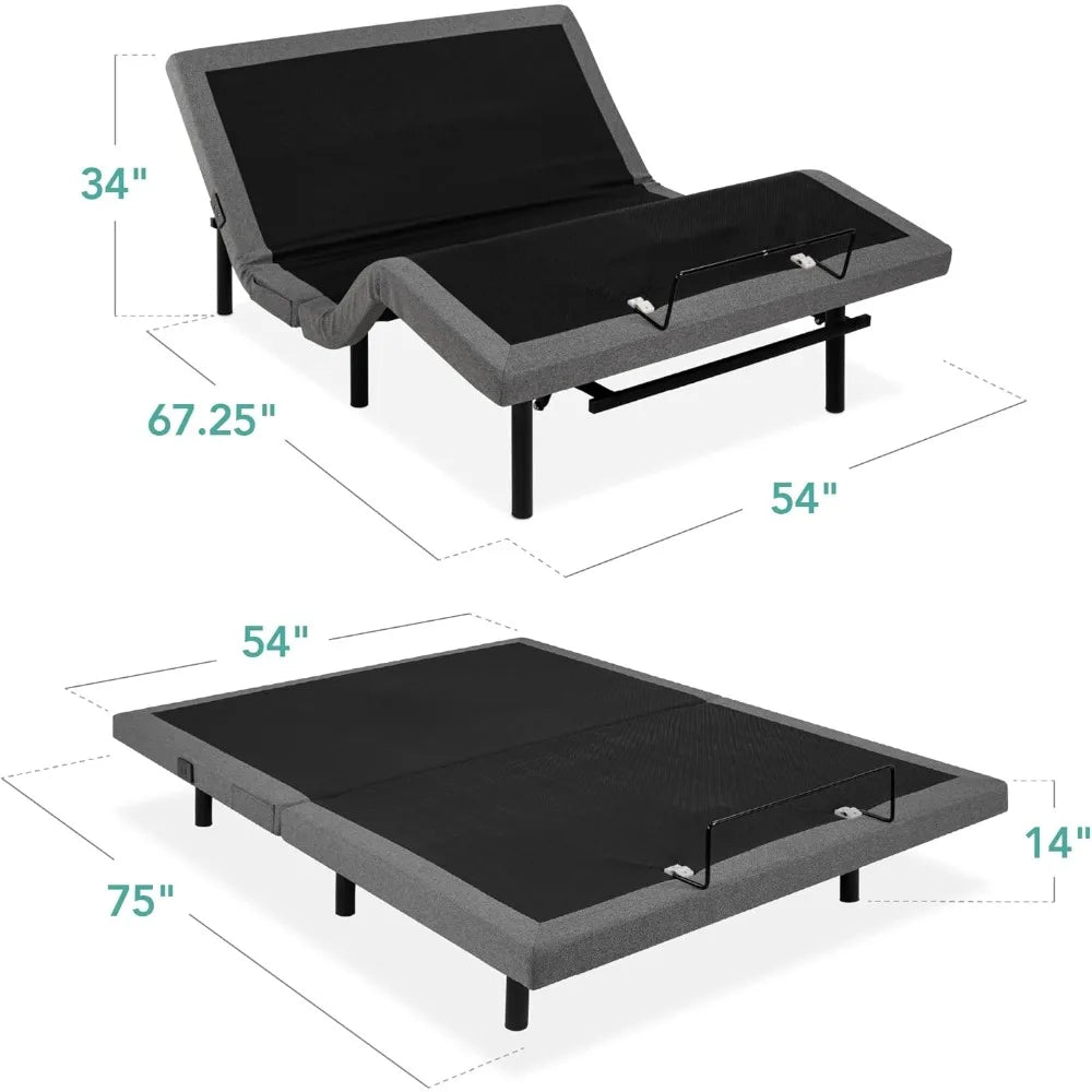 Adjustable Bed Frame in Twin-XL, Queen, King - Zero Gravity Base for Stress Management