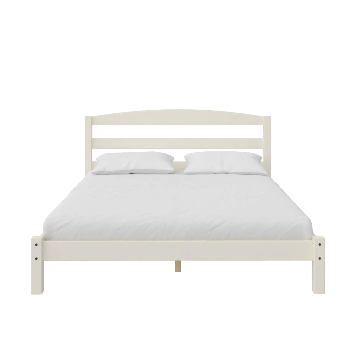 Full Platform Bed Frame With Headboard and Slats in White