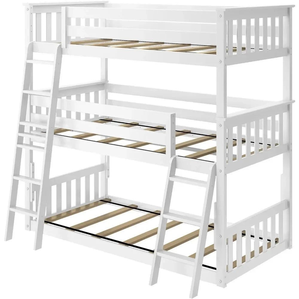 Triple Twin Bunk Bed - Solid Wood For Kids