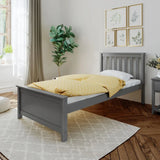 Twin Bed Frame with Slatted Headboard in Grey