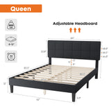 Queen Bed Frame with Adjustable Headboard - Linen Upholstered Wooden Platform Bed Frame with Wood Slats