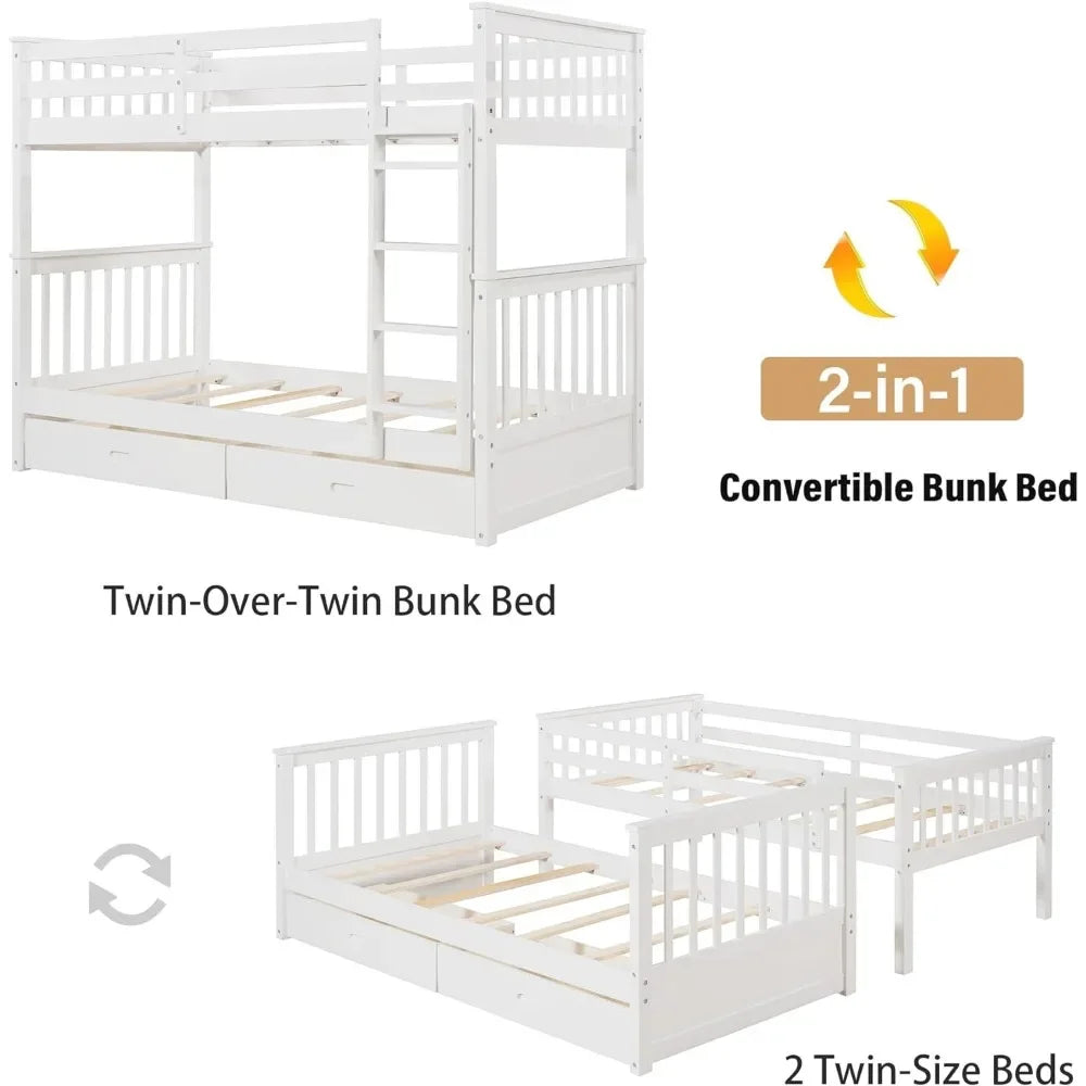 Bunk Bed with Drawers - Ladder - Two Storage Drawers