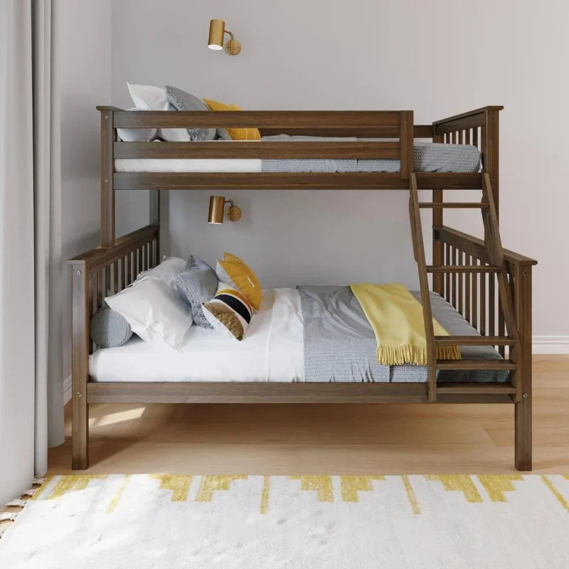 Bunk Bed Twin Over Full with Ladder Made with Bamboo and Pine Wood