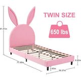 Pink Bunny Twin Bed Frame- Wooden Slats - Padded Bunny headboard