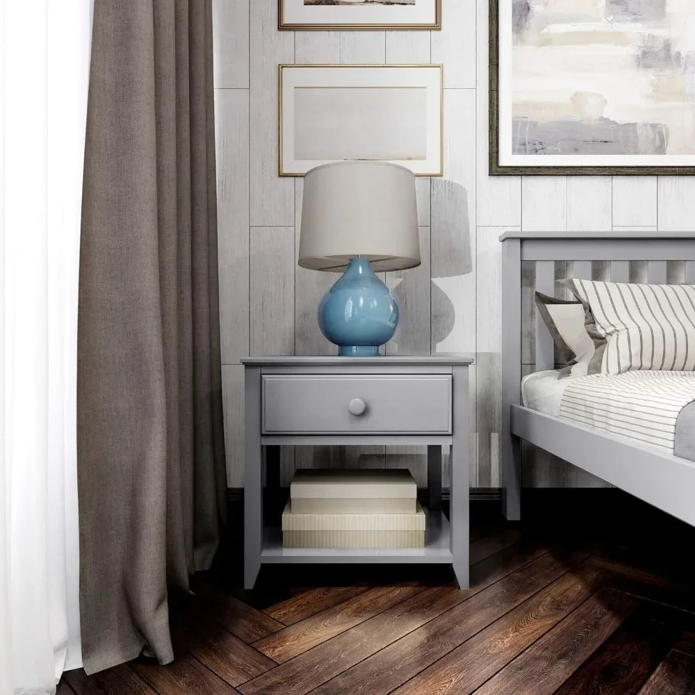 Nightstand with Drawer and Shelf in Grey