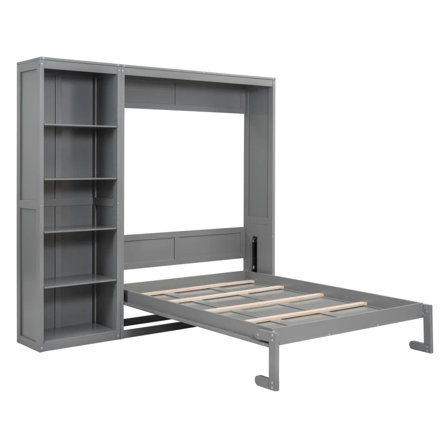 Full Size Murphy Bed with Shelves in Gray