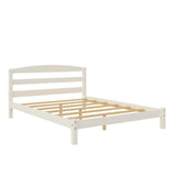 Full Platform Bed Frame With Headboard and Slats in White