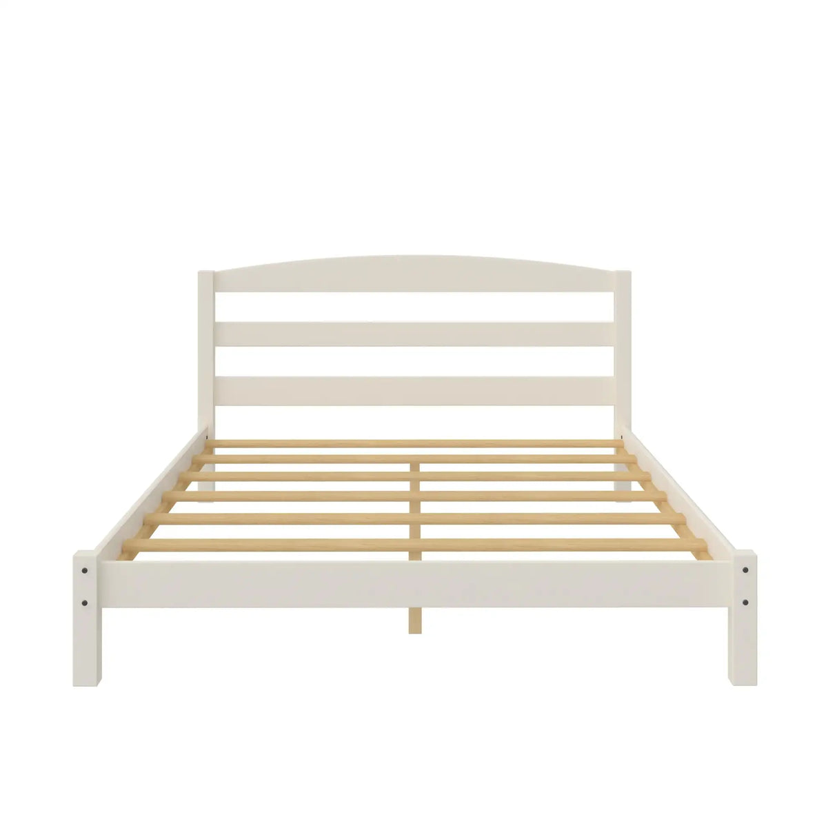 Full Platform Bed Frame With Headboard and Slats in White