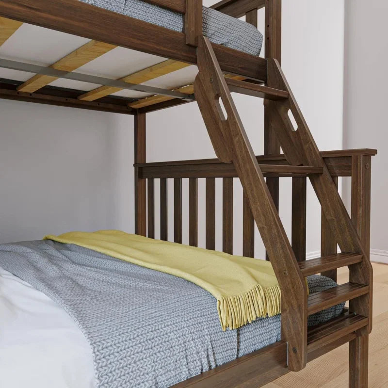 Bunk Bed Twin Over Full with Ladder Made with Bamboo and Pine Wood