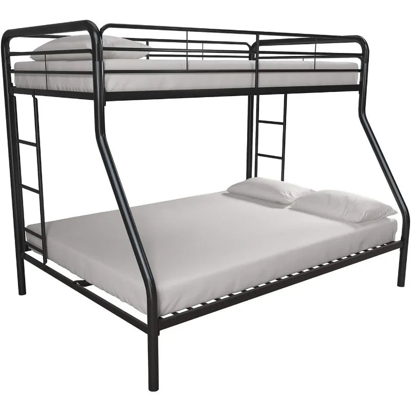 Twin Over Full Metal Bunk Bed Frame With Ladder and Guardrail