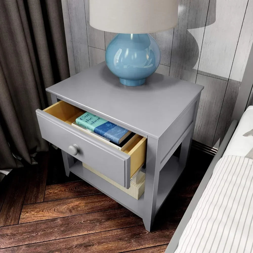 Nightstand with Drawer and Shelf in Grey