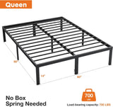 Queen Metal Bed Frame - No Box Spring Needed with Storage Space, 14 Inches High