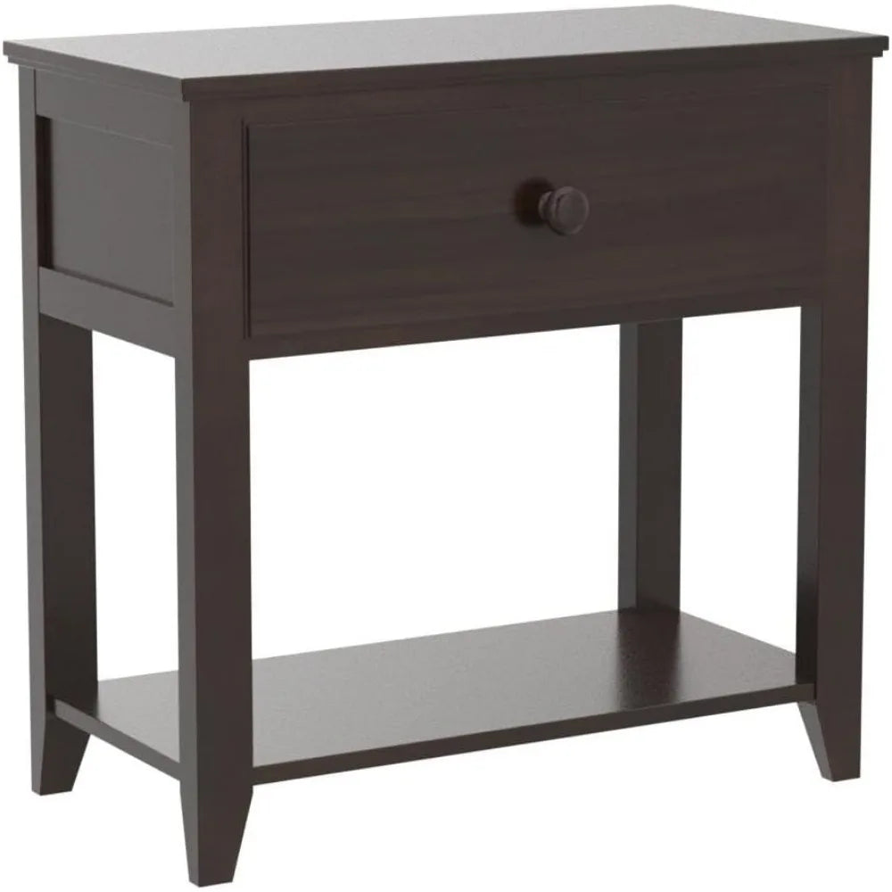 Nightstand With Drawer and Shelf in Espresso