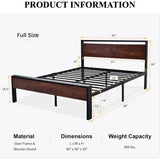 14 Inch Queen Size Metal Platform Bed Frame with Wooden Headboard and Footboard