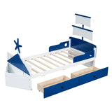 Twin Size Nautical Boat Platform Bed with 2 Storage Drawers