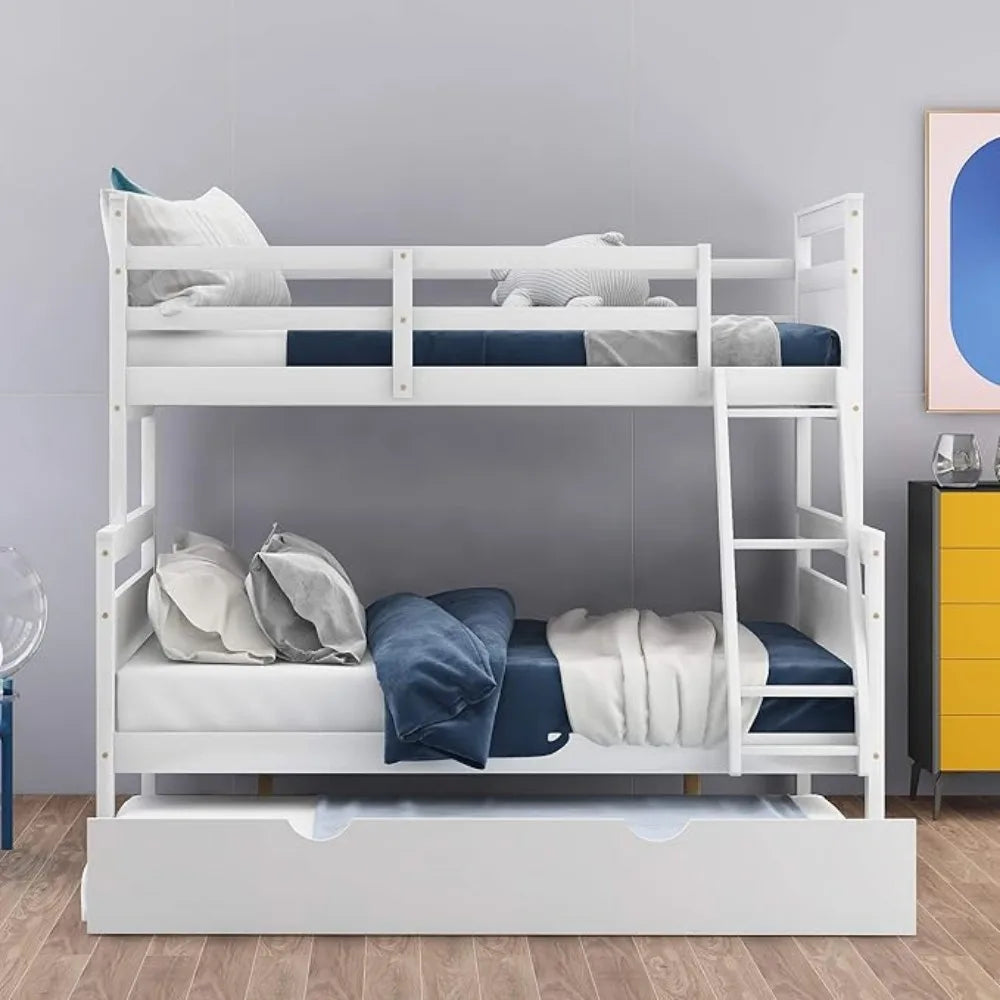 Twin Over Full Bunk Bed Trundlein White Wood