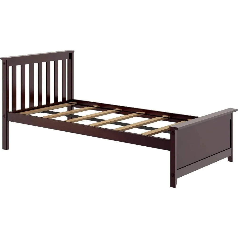 Twin Platform Bed Frame with Wood Slatted Headboard