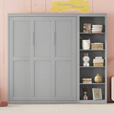 Full Size Murphy Bed with Shelves in Gray