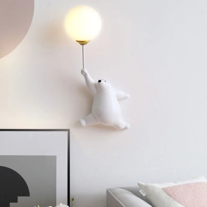 Teddy Bear Wall Lamps for Children's Bedroom in Pink Blue, or White