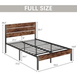 Full Bed Frame with Headboard & Footboard Metal Frame - Grey and Brown