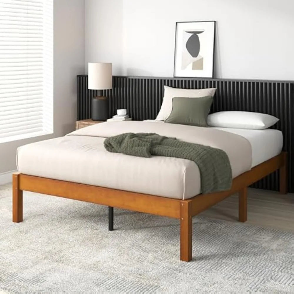 Queen 14 Inch Bamboo Platform Bed Frame, Wood Slat Support, No Box Spring Needed, Easy Assembly