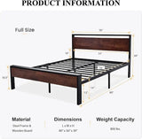 14 Inch Queen Size Metal Platform Bed Frame with Wooden Headboard and Footboard