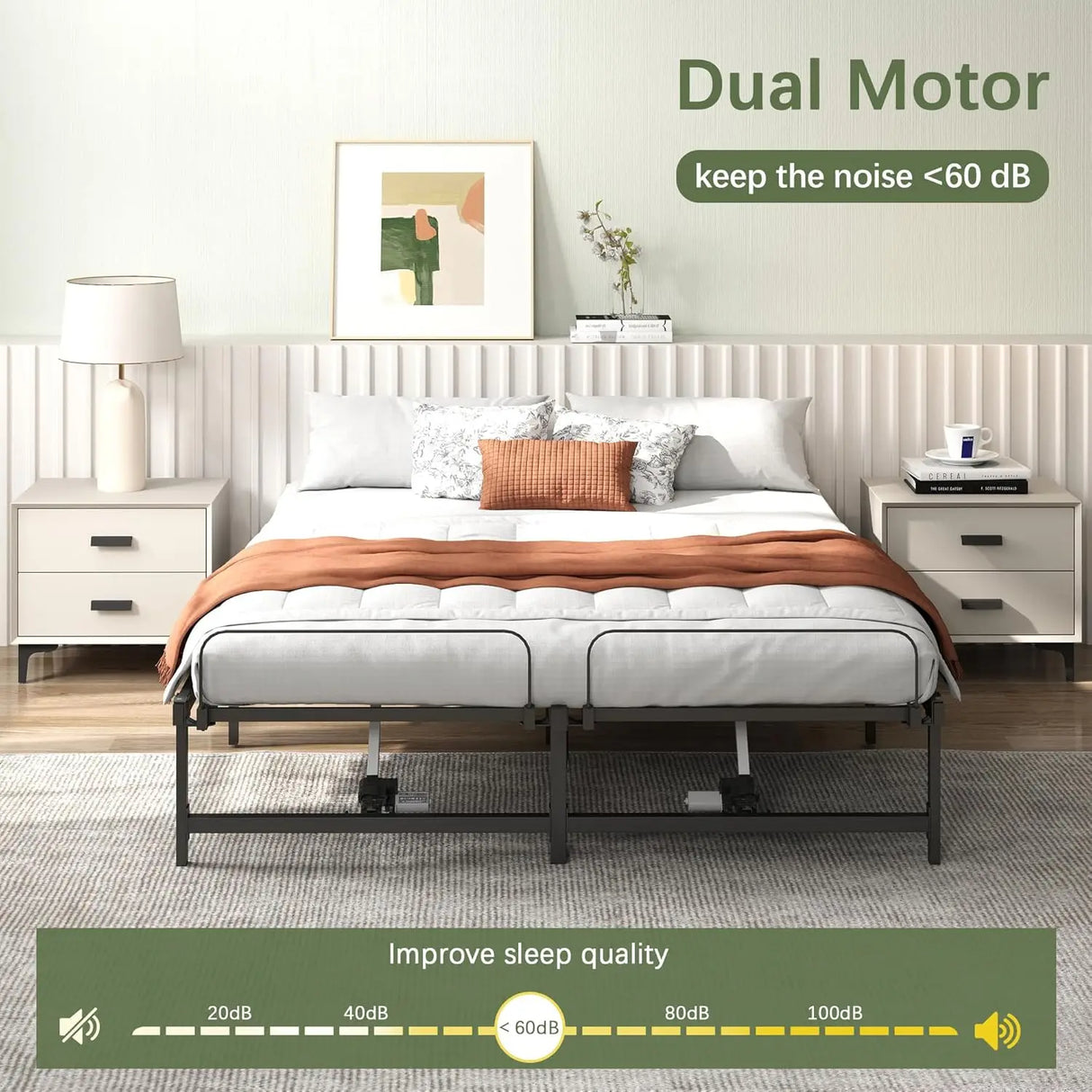 Queen Adjustable Bed Frame with Head and Foot Incline - Low-Noise Motor and Remote Control