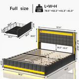 Bed Frame with 4 Storage Drawers, Charging Station, Adjustable Headboard, & LED Lights in Full  & Queen Size Bed Frame