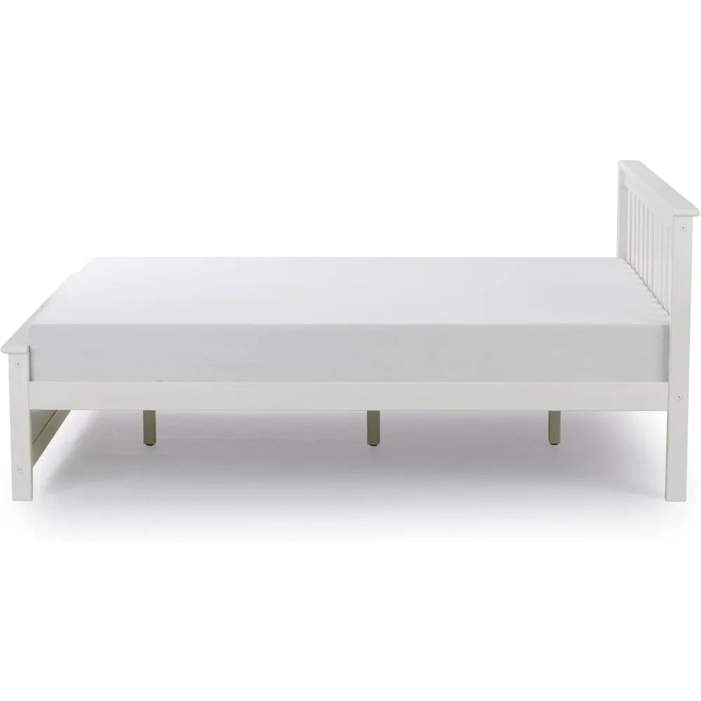 Solid Wood Queen Platform Bed Frame with Headboard in White