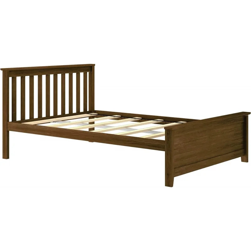 Full Size Wood Bed Frame with Slatted Headboard