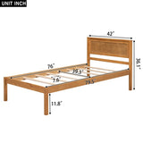 Twin Platform Bed Frame with Headboard & Wood Slat Support in Oak