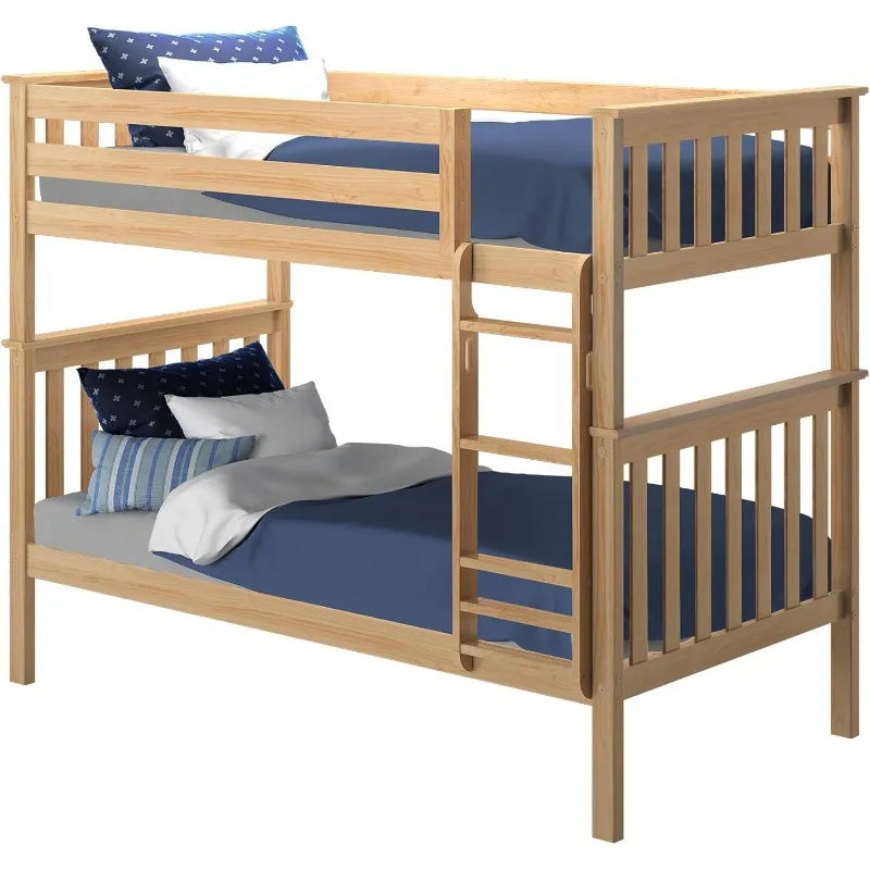 Twin over Twin Bunk Bed with Ladder for Kids and Safety Guardrails