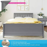 Full Size Bed Frame with Slatted Headboard in White & Grey