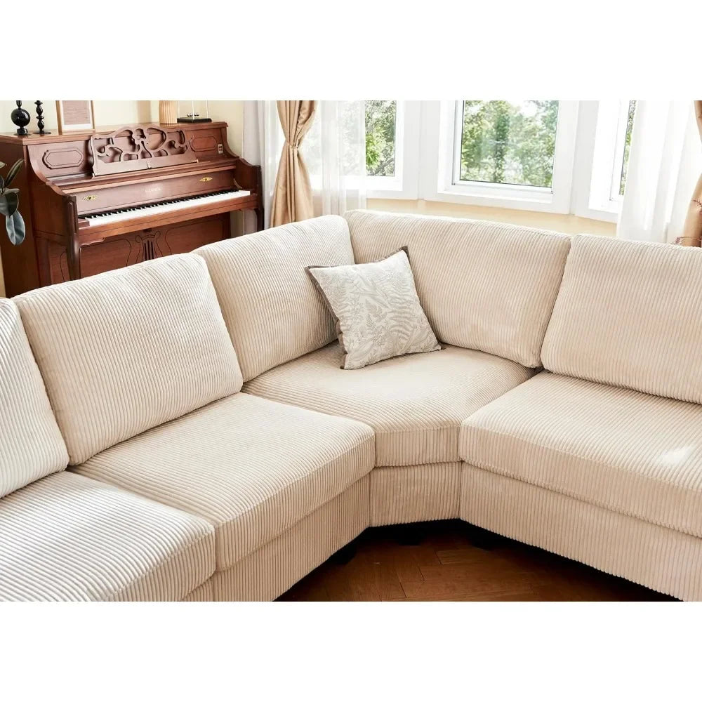 Sectional Sofa with Storage Ottoman, U Shape Sectional Couch Corduroy