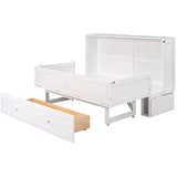 Queen Size Murphy Bed with Drawer and Shelves in White