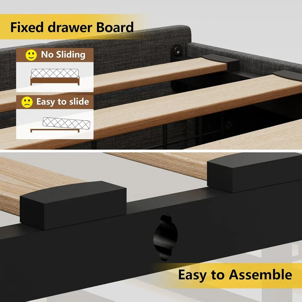 Bed Frame with 4 Storage Drawers, Charging Station, Adjustable Headboard, & LED Lights in Full  & Queen Size Bed Frame