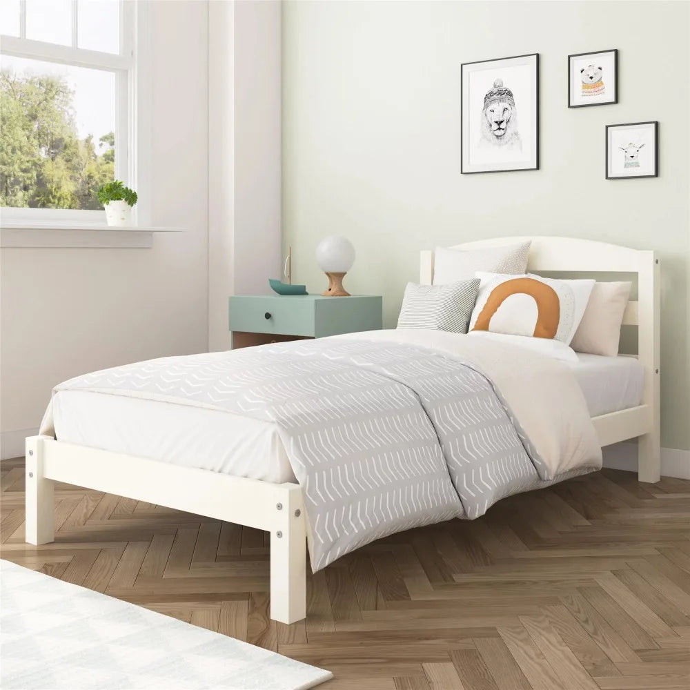 Twin Wood Platform Bed Frame in Off-White, Expresso, Black and Grey