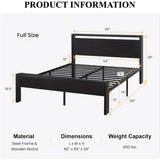 14 Inch Queen Size Metal Platform Bed Frame with Wooden Headboard and Footboard