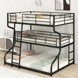 Full XL over Twin XL over Queen Size Triple Bunk Bed with Safety Guardrail and Ladder With Metal Frame